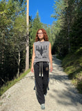 DAXUEN faded grey distressed dark silhouette graphic tank top — model photo