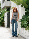 DAXUEN faded grey distressed dark silhouette graphic tank top — model photo