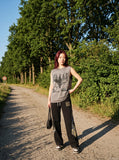 DAXUEN faded grey distressed dark silhouette graphic tank top — model photo
