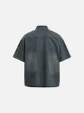 DAXUEN Distressed denim button-up shirt with embroidered details