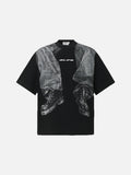 DAXUEN Distressed denim graphic crew neck t-shirt