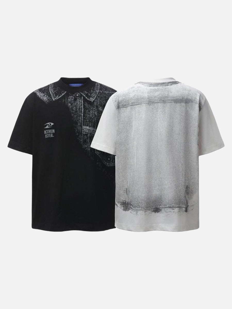DAXUEN Distressed graphic print t-shirt with denim jacket design