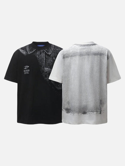 DAXUEN Distressed graphic print t-shirt with denim jacket design