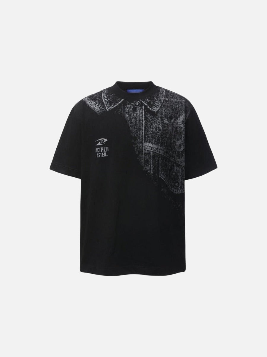 DAXUEN Distressed graphic print t-shirt with denim jacket design