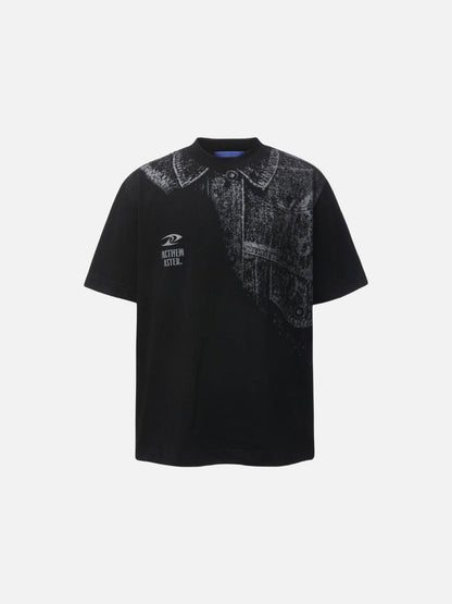 DAXUEN Distressed graphic print t-shirt with denim jacket design