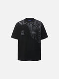 DAXUEN Distressed graphic print t-shirt with denim jacket design