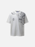 DAXUEN Distressed graphic print t-shirt with denim jacket design