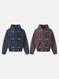 DAXUEN dark purplish-brown distressed double-breasted denim jacket