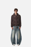 DAXUEN dark purplish-brown distressed double-breasted denim jacket