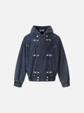 DAXUEN dark purplish-brown distressed double-breasted denim jacket