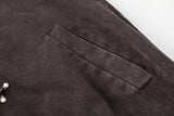 DAXUEN dark purplish-brown distressed double-breasted denim jacket
