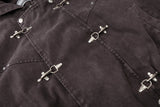 DAXUEN dark purplish-brown distressed double-breasted denim jacket