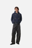 DAXUEN dark purplish-brown distressed double-breasted denim jacket