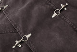 DAXUEN dark purplish-brown distressed double-breasted denim jacket