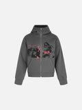 DAXUEN dark grey distressed dual-figure graphic zip hoodie