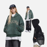 DAXUEN Oversized zip-up hooded jacket with gothic graphic