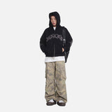 DAXUEN Oversized zip-up hooded jacket with gothic graphic