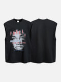 DAXUEN black oversized distressed face graphic tank