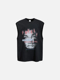 DAXUEN black oversized distressed face graphic tank