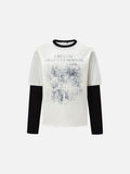 DAXUEN black distressed face graphic faux-layered long-sleeve t-shirt