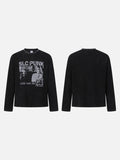 DAXUEN black distressed figures graphic long sleeve t-shirt