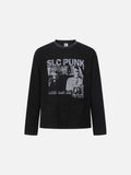 DAXUEN black distressed figures graphic long sleeve t-shirt