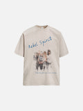 DAXUEN olive green oversized distressed five-figure graphic t-shirt