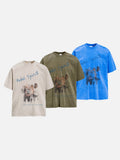 DAXUEN olive green oversized distressed five-figure graphic t-shirt
