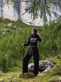 DAXUEN black knit top with distressed flag graphic — model photo