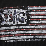 DAXUEN black knit top with distressed flag graphic