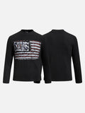 DAXUEN black knit top with distressed flag graphic