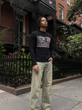 Distressed Flag Graphic Black Long-Sleeve Top