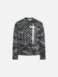 DAXUEN olive green camouflage long-sleeve top with distressed flag graphic