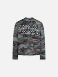 DAXUEN olive green camouflage long-sleeve top with distressed flag graphic