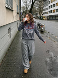 DAXUEN washed grey distressed flag graphic long-sleeve tee — model photo