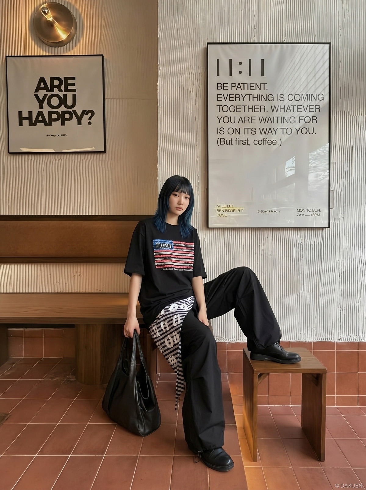 DAXUEN Distressed Flag Graphic T-Shirt | DAXUEN — model photo