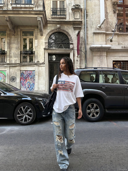 DAXUEN Distressed Flag Graphic T-Shirt | DAXUEN — model photo