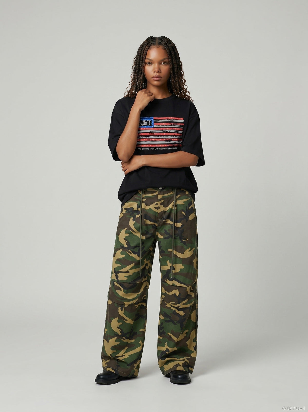 DAXUEN Distressed Flag Graphic T-Shirt | DAXUEN — model photo