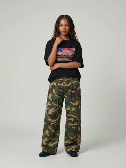 DAXUEN Distressed Flag Graphic T-Shirt | DAXUEN — model photo