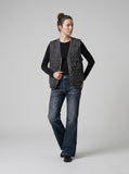 DAXUEN Distressed dark blue flared denim jeans — model photo