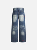 DAXUEN Men's wide-leg denim jeans with floral embroidery