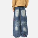 DAXUEN Men's wide-leg denim jeans with floral embroidery
