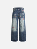 DAXUEN Men's wide-leg denim jeans with floral embroidery