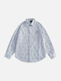 DAXUEN light blue and white vertical pinstripe distressed geometric button-up shirt