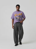 DAXUEN washed purple oversized graphic tee — model photo