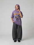 DAXUEN washed purple oversized graphic tee — model photo