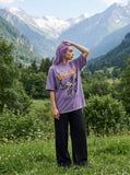 DAXUEN washed purple oversized graphic tee — model photo