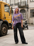 DAXUEN washed purple oversized graphic tee — model photo