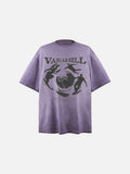 DAXUEN lavender oversized distressed gothic globe graphic t-shirt