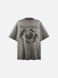 DAXUEN lavender oversized distressed gothic globe graphic t-shirt